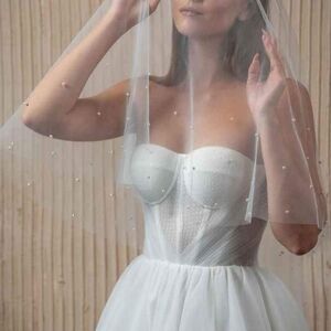 Elegant Ivory Cathedral Pearl Wedding Veil